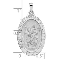 14K White Gold Polished and Satin Solid Saint Christopher Medal Oval Pendant with Rhodium Plating by Oro Pregiato