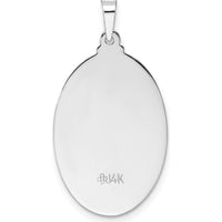 14K White Gold Polished and Satin Solid Saint Christopher Medal Oval Pendant with Rhodium Plating by Oro Pregiato