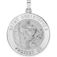 14K White Gold Polished and Satin Solid Saint Christopher Medal Pendant - 33.5mm Length by Oro Pregiato