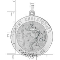 14K White Gold Polished and Satin Solid Saint Christopher Medal Pendant - 33.5mm Length by Oro Pregiato