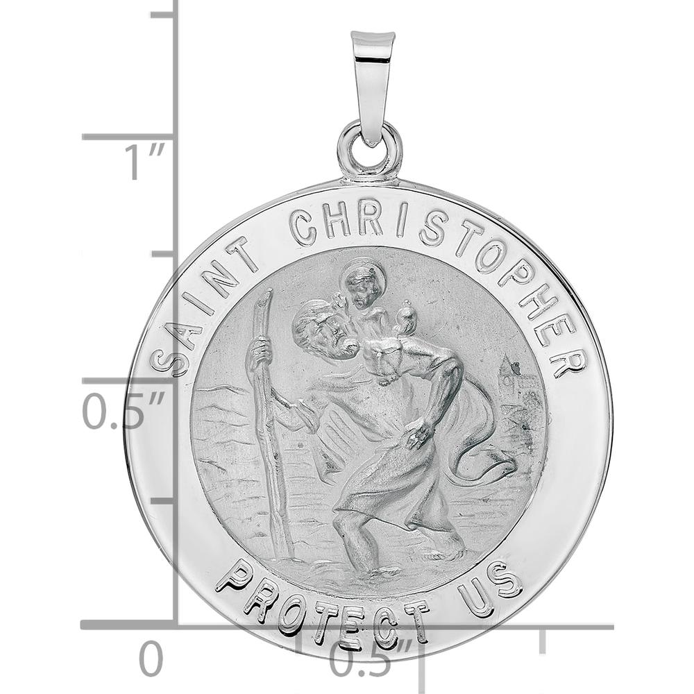 14K White Gold Polished and Satin Solid Saint Christopher Medal Pendant - 33.5mm Length by Oro Pregiato