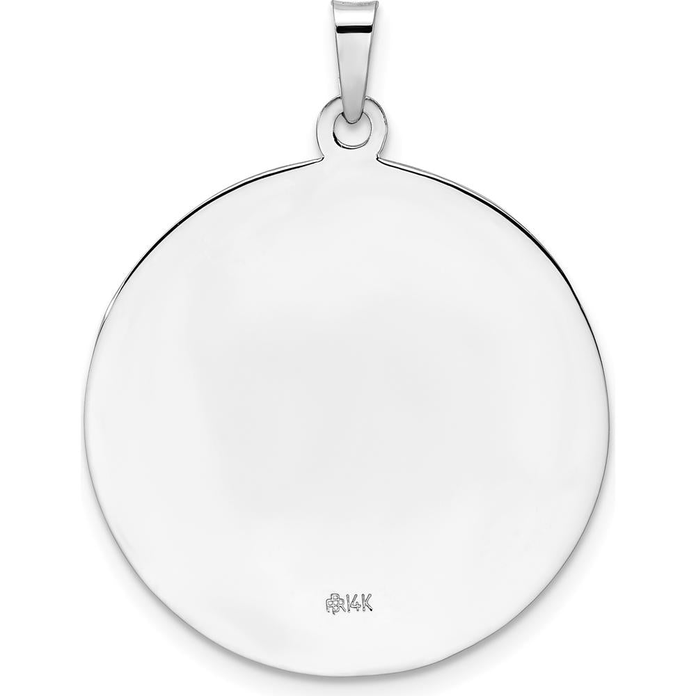 14K White Gold Polished and Satin Solid Saint Christopher Medal Pendant - 33.5mm Length by Oro Pregiato