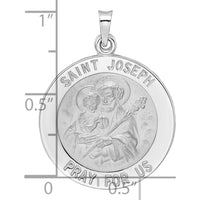 14K White Gold Polished and Satin Solid Saint Joseph Medal Round Pendant - 28.9mm Length by Oro Pregiato
