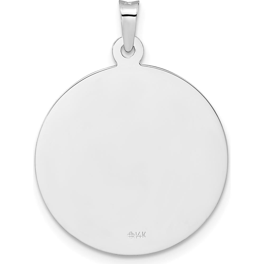 14K White Gold Polished and Satin Solid Saint Joseph Medal Round Pendant - 28.9mm Length by Oro Pregiato