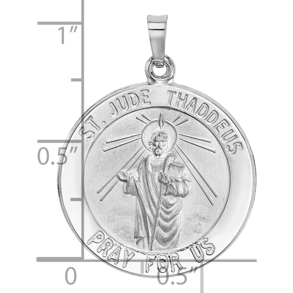 14K White Gold Polished and Satin Solid Saint Jude Thaddeus Medal Round Pendant by 0