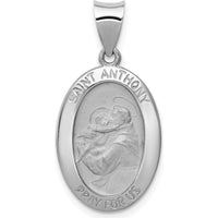 14K White Gold Polished and Satin St. Anthony Medal Oval Pendant by Oro Pregiato