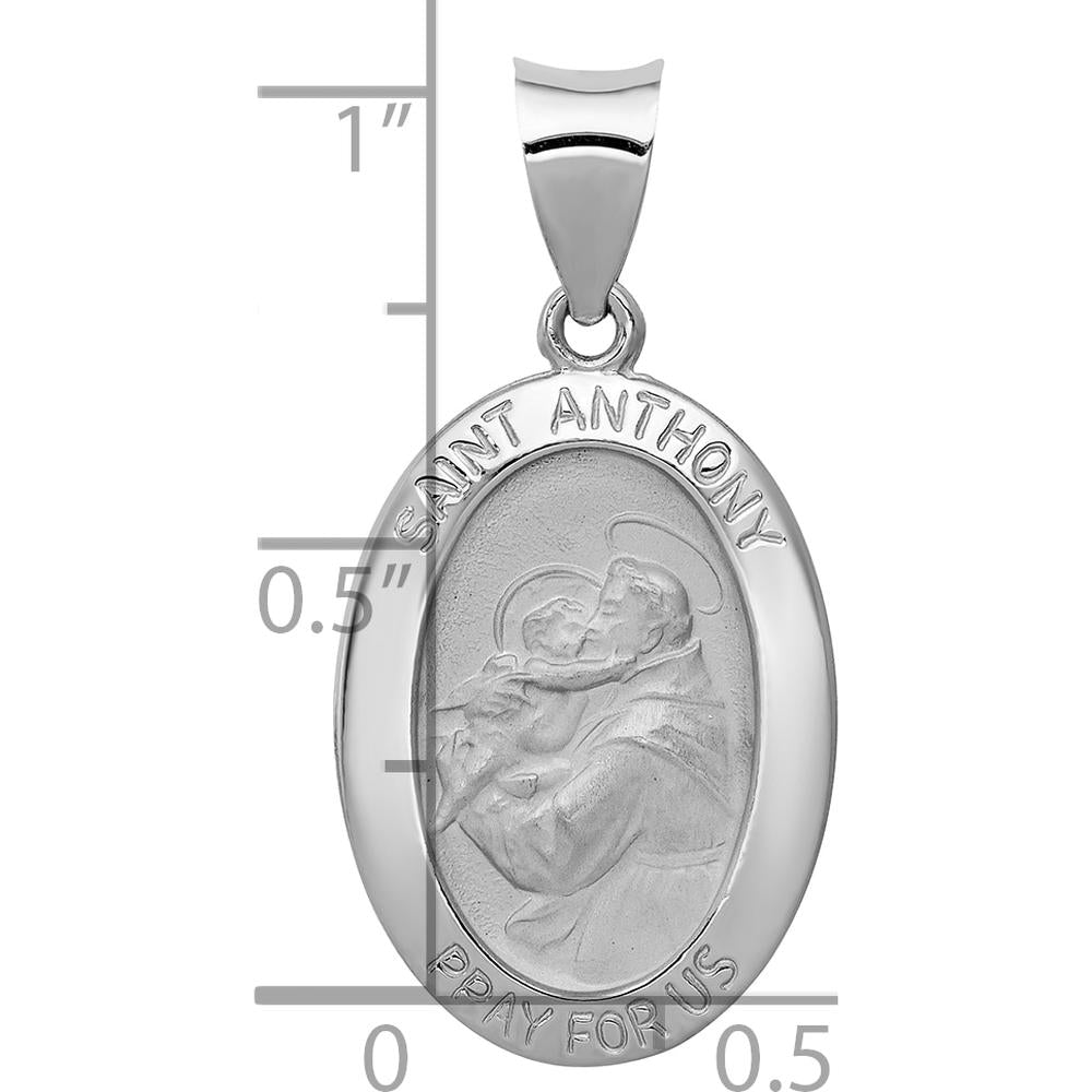 14K White Gold Polished and Satin St. Anthony Medal Oval Pendant by Oro Pregiato