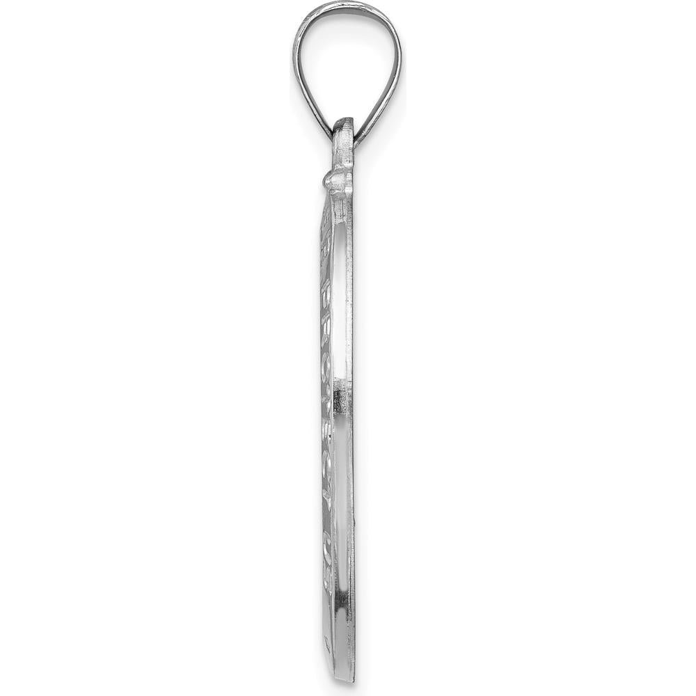 14K White Gold Polished and Satin St. Christopher Medal Oval Pendant - 33.5mm Length by Oro Pregiato