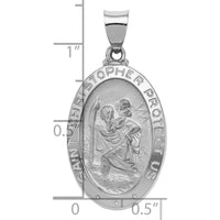 14K White Gold Polished and Satin St. Christopher Medal Oval Pendant - 33.5mm Length by Oro Pregiato