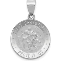 14K White Gold Polished and Satin St. Christopher Medal Pendant - 29mm by Oro Pregiato