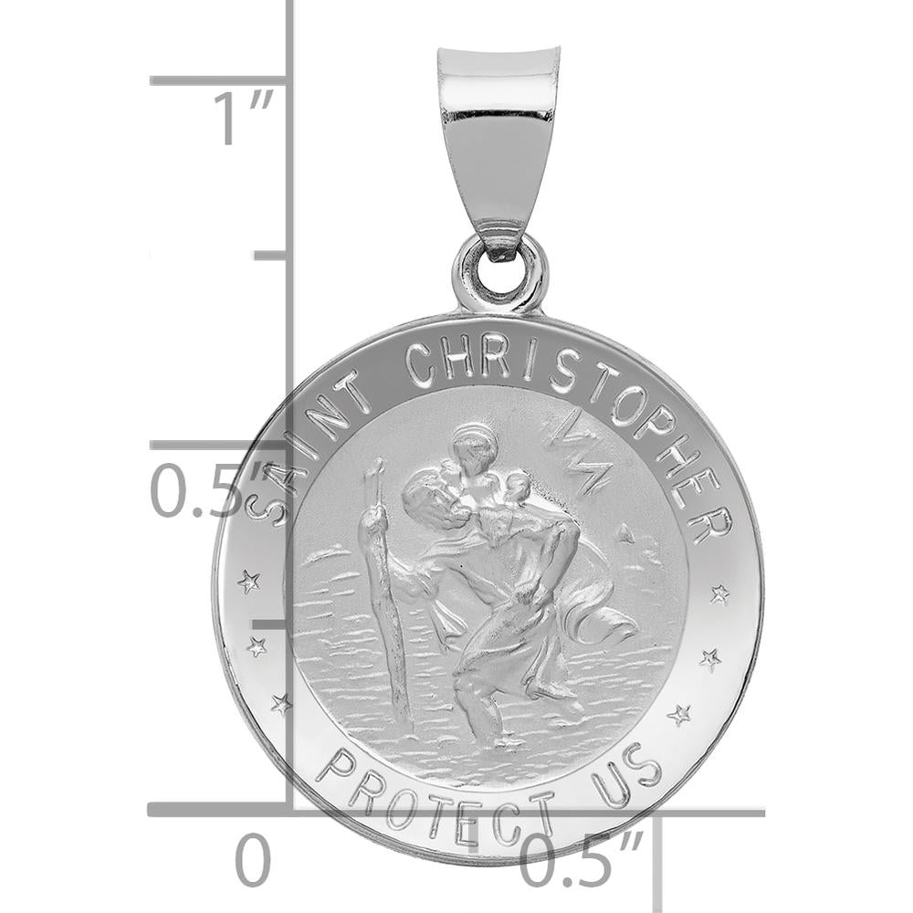 14K White Gold Polished and Satin St. Christopher Medal Pendant - 29mm by Oro Pregiato