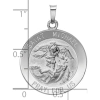 14K White Gold Polished and Satin St. Michael Round Medal Pendant - 30mm Length, 22mm Width by Oro Pregiato