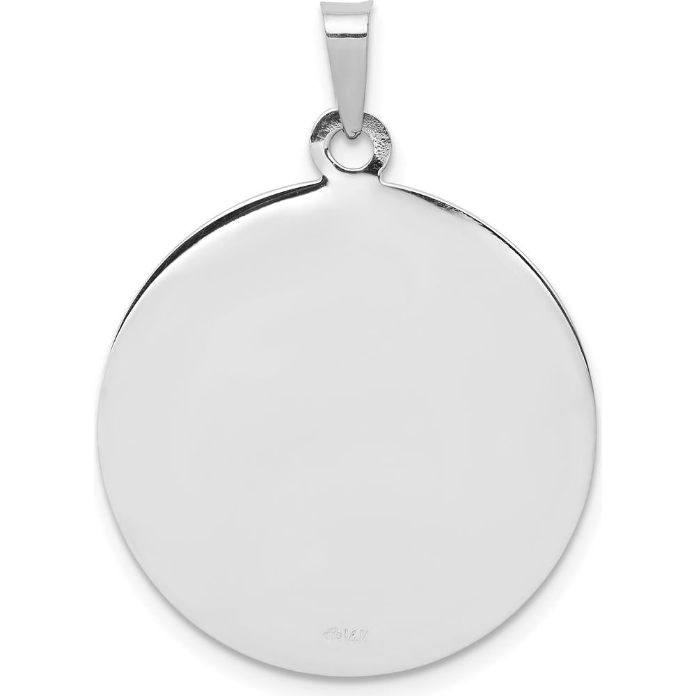 14K White Gold Polished and Satin St. Michael Round Medal Pendant - 30mm Length, 22mm Width by Oro Pregiato