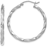 14K White Gold Polished & Satin Twisted Hoop Earrings - 32mm Length by 0