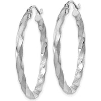 14K White Gold Polished & Satin Twisted Hoop Earrings - 32mm Length by 0