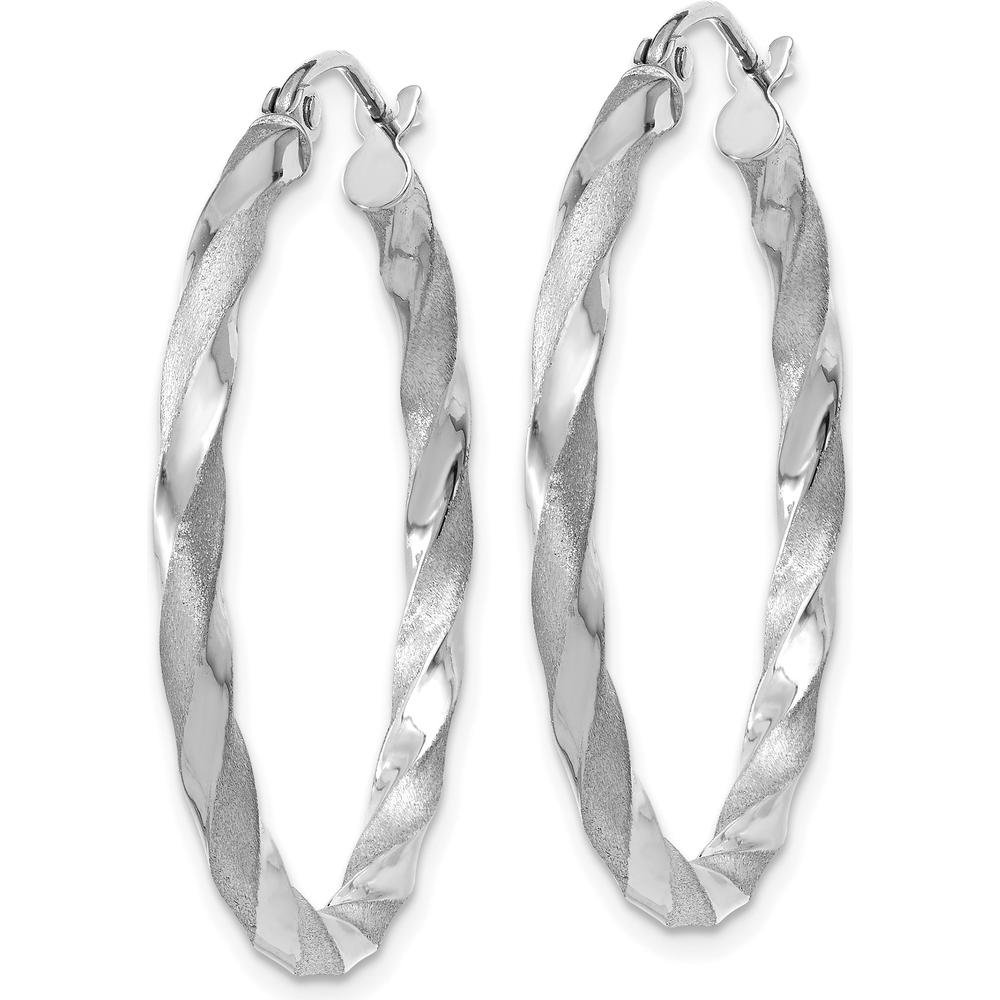 14K White Gold Polished & Satin Twisted Hoop Earrings - 32mm Length by 0