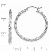 14K White Gold Polished & Satin Twisted Hoop Earrings - 32mm Length by 0