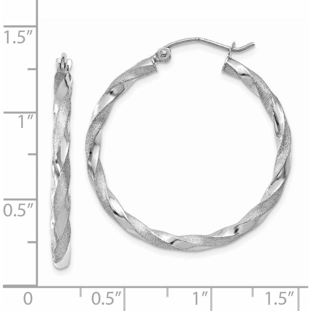 14K White Gold Polished & Satin Twisted Hoop Earrings - 32mm Length by 0