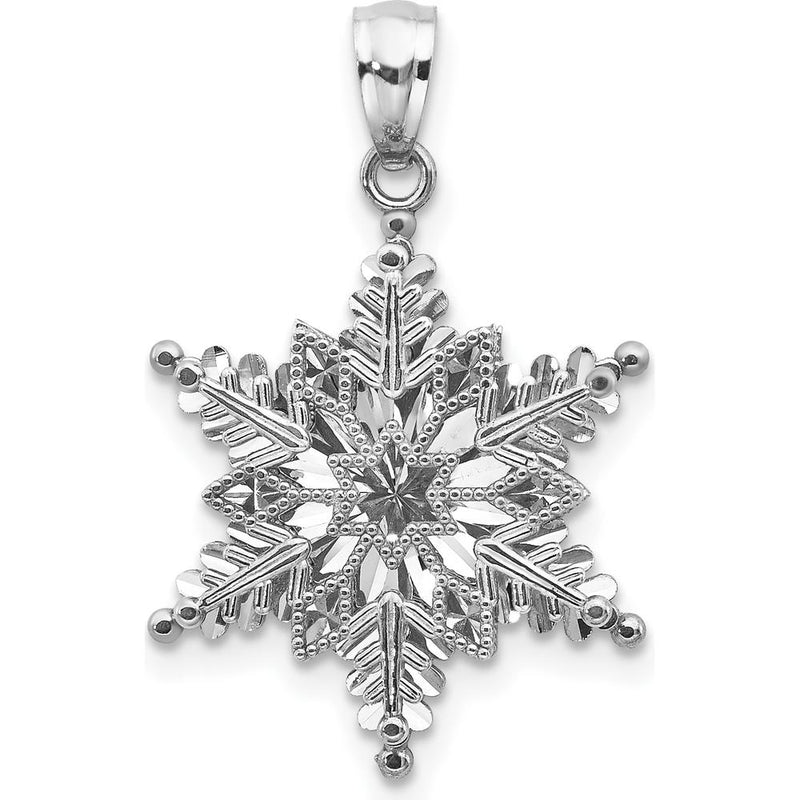 14K White Gold Polished and Textured 2-Level Snowflake Pendant by Oro Pregiato