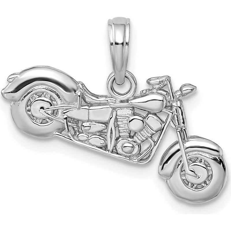 14K White Gold Polished and Textured 3D Motorcycle Pendant by Oro Pregiato