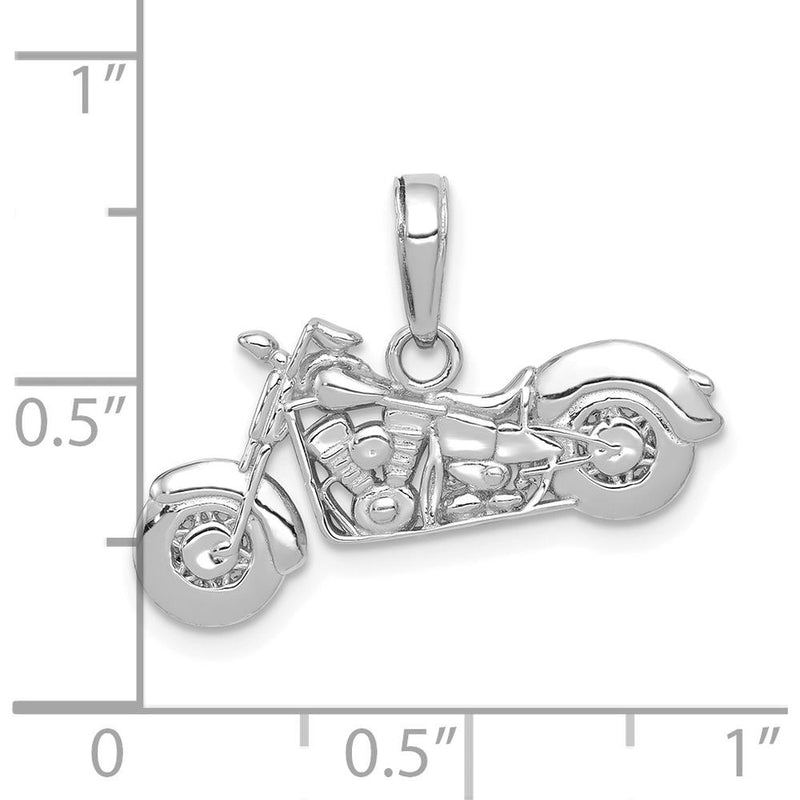 14K White Gold Polished and Textured 3D Motorcycle Pendant by Oro Pregiato