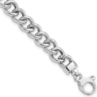 14K White Gold Polished and Textured 8mm Curb Link Bracelet - 7.75" Length by Oro Pregiato