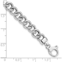 14K White Gold Polished and Textured 8mm Curb Link Bracelet - 7.75" Length by Oro Pregiato