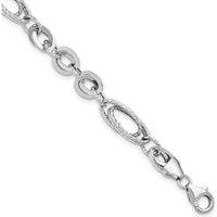 14K White Gold Polished and Textured 8mm Oval Fancy Link Bracelet - 7.75" Length by 0