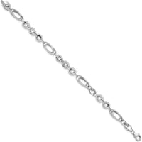 14K White Gold Polished and Textured 8mm Oval Fancy Link Bracelet - 7.75" Length by 0