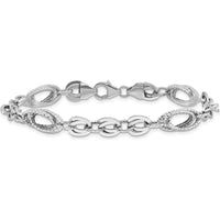 14K White Gold Polished and Textured 8mm Oval Fancy Link Bracelet - 7.75" Length by 0