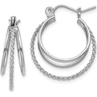 14K White Gold Polished and Textured Circle Hoop Earrings - 19mm by 0