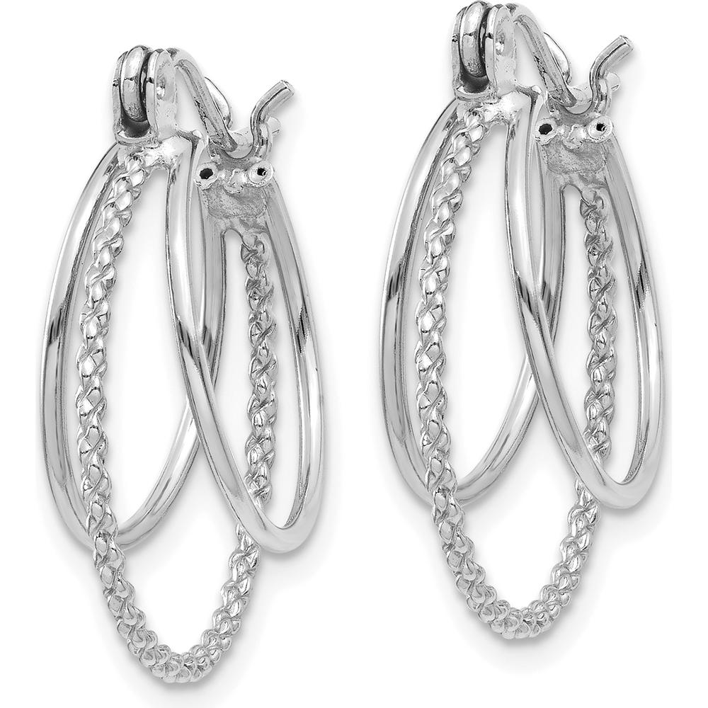 14K White Gold Polished and Textured Circle Hoop Earrings - 19mm by 0