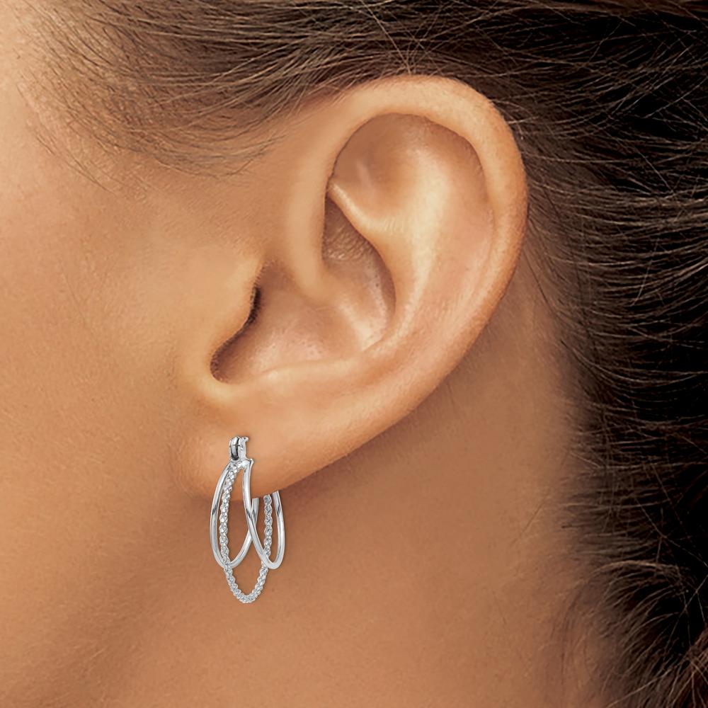 14K White Gold Polished and Textured Circle Hoop Earrings - 19mm by 0