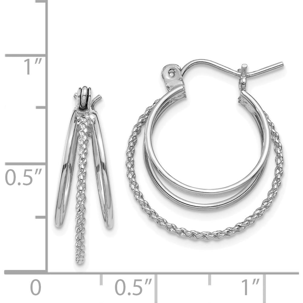 14K White Gold Polished and Textured Circle Hoop Earrings - 19mm by 0