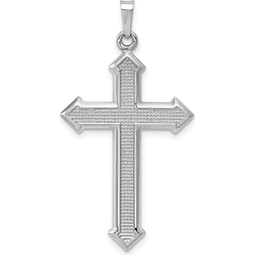 14K White Gold Polished and Textured Cross Pendant with Rhodium Plating by Oro Pregiato