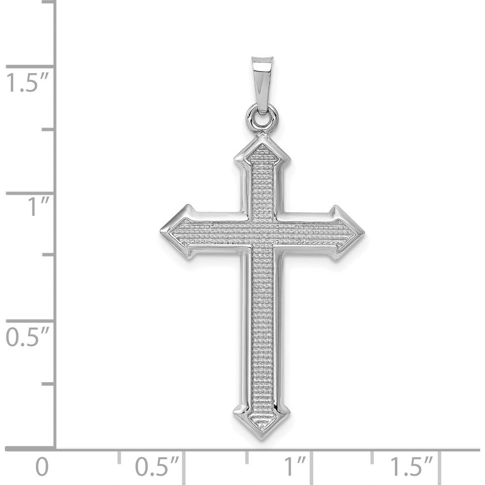 14K White Gold Polished and Textured Cross Pendant with Rhodium Plating by Oro Pregiato