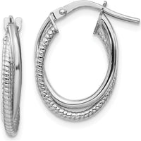 14K White Gold Polished and Textured Double Oval Hoop Earrings - Timeless Design by 0