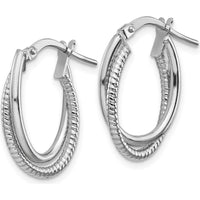 14K White Gold Polished and Textured Double Oval Hoop Earrings - Timeless Design by 0