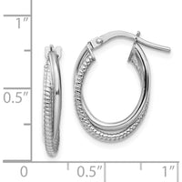 14K White Gold Polished and Textured Double Oval Hoop Earrings - Timeless Design by 0