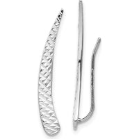 14K White Gold Polished and Textured Ear Climbers with Rhodium Plating - Elegant Threader Earrings by 0