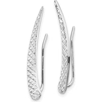 14K White Gold Polished and Textured Ear Climbers with Rhodium Plating - Elegant Threader Earrings by 0