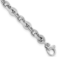 14K White Gold Polished and Textured Fancy Link Bracelet - 8" Length by Oro Pregiato