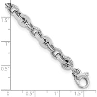 14K White Gold Polished and Textured Fancy Link Bracelet - 8" Length by Oro Pregiato