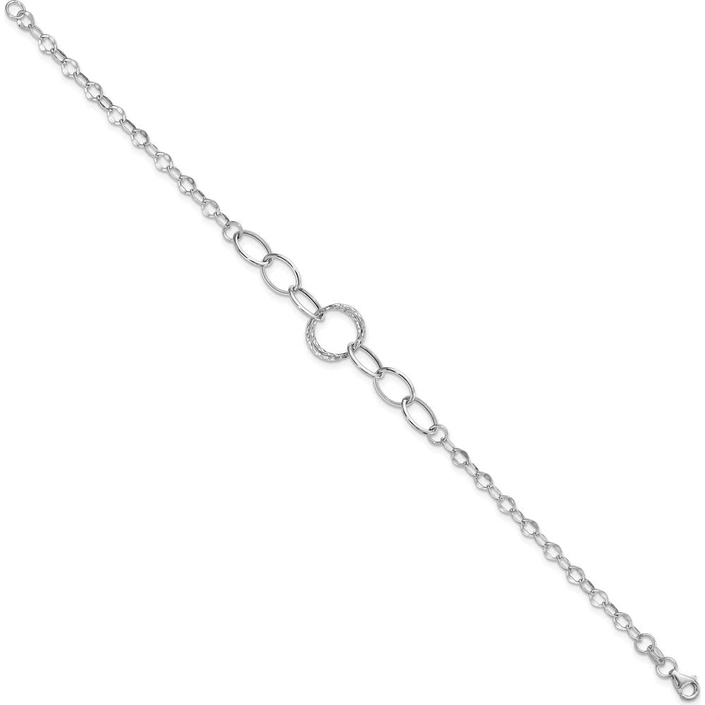 14K White Gold Polished and Textured Fancy Link Bracelet - 8" Length by 0