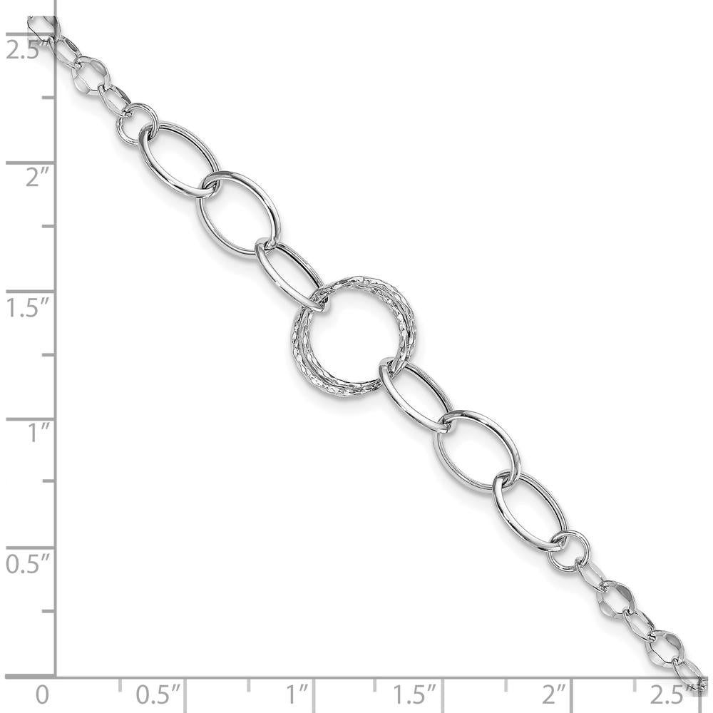 14K White Gold Polished and Textured Fancy Link Bracelet - 8" Length by 0