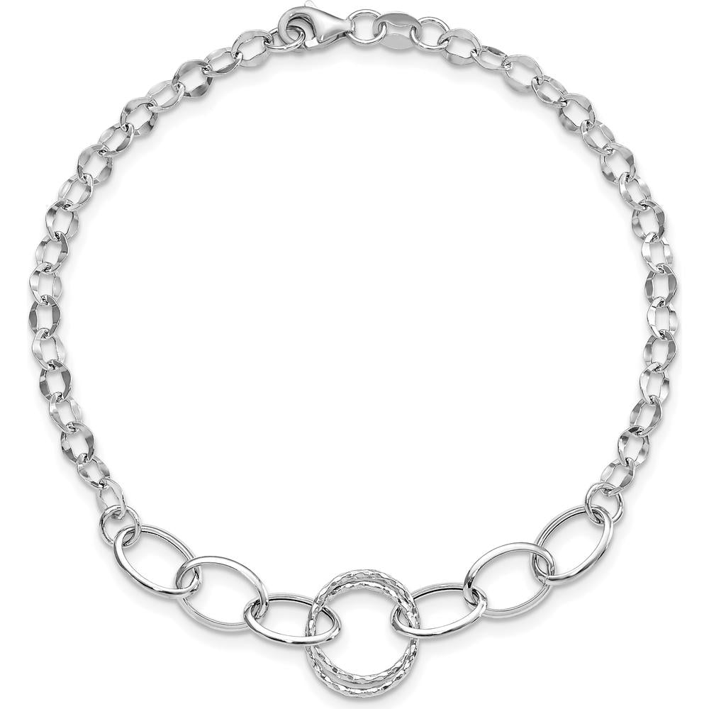 14K White Gold Polished and Textured Fancy Link Bracelet - 8" Length by 0