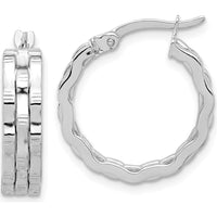 14K White Gold Polished and Textured Large Hoop Earrings by 0