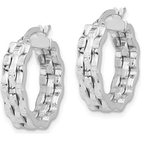 14K White Gold Polished and Textured Large Hoop Earrings by 0