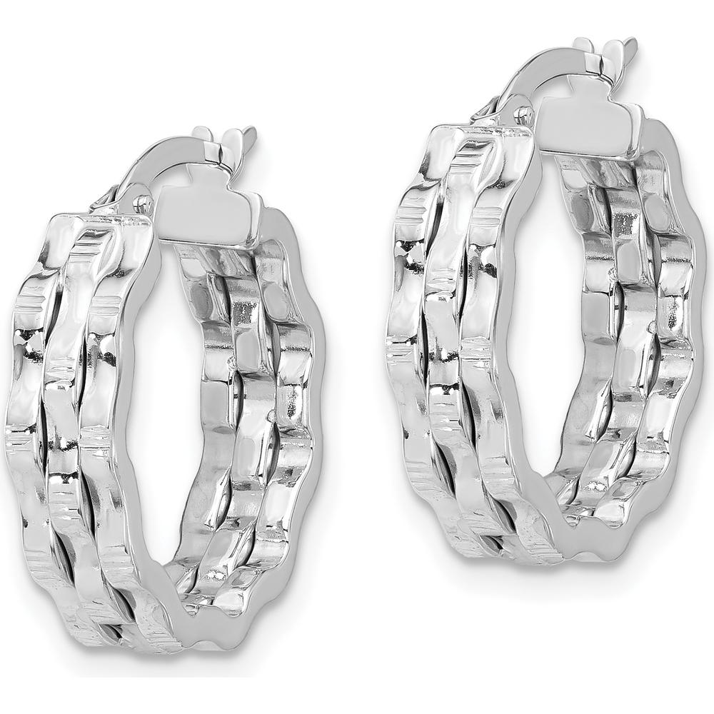 14K White Gold Polished and Textured Large Hoop Earrings by 0