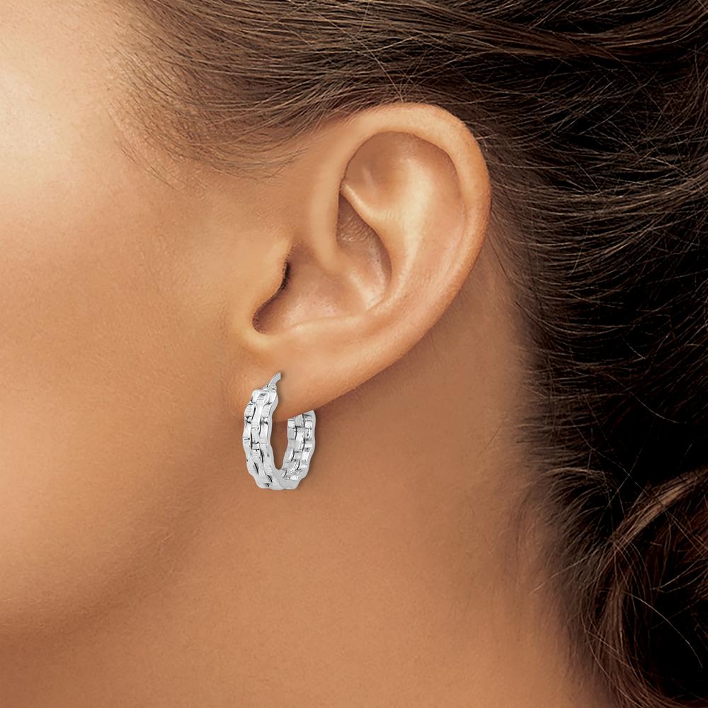 14K White Gold Polished and Textured Large Hoop Earrings by 0